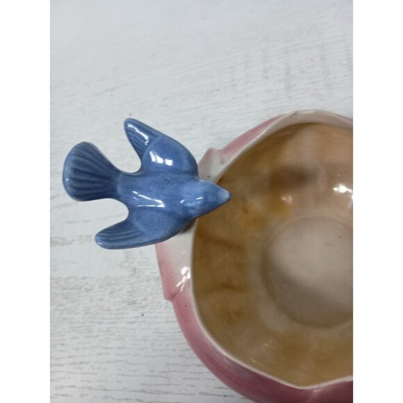 VTG Royal Copley Ceramic Blue Bird On Petal Bowl Planter Mid Century Modern - Picture 3 of 11